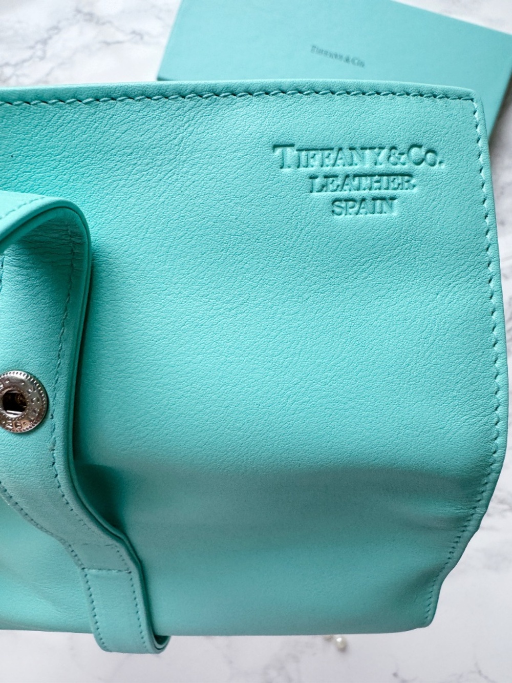 TIFFANY & Co. jewelry roll travel case Tiffany Blue leather small accessory ring - Picture 13 of 14